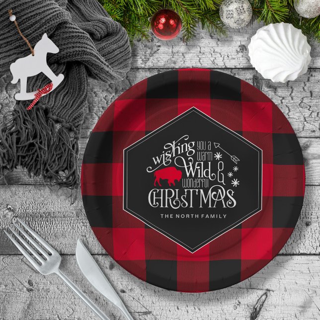 Wild Wonderful Christmas Red Buffalo Plaid ID604 Paper Plates (Creator Uploaded)