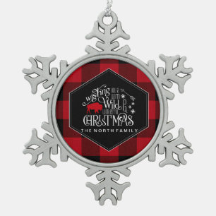Wild Wonderful Christmas Red Buffalo Plaid ID604 Snowflake Pewter Christmas Ornament