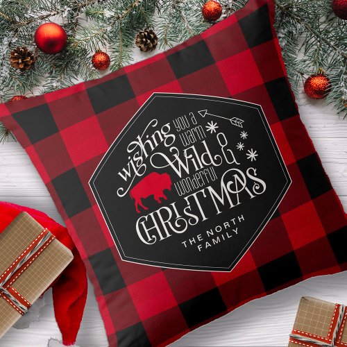 Wild Wonderful Christmas Red Buffalo Plaid ID604 Throw Pillow