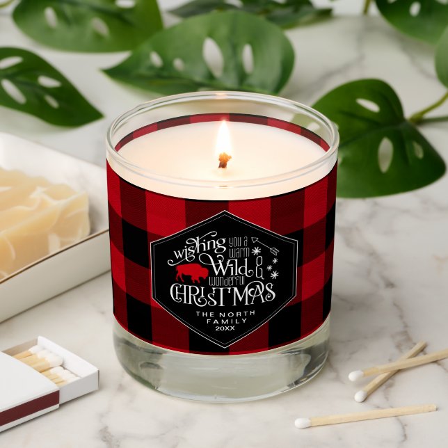 Wild Wonderful Christmas Red Plaid ID604 Scented Candle (Lit)