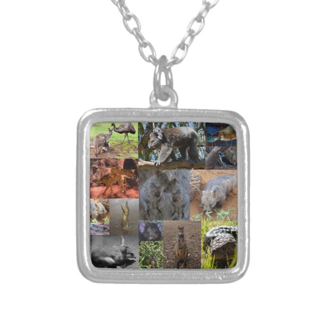 Wild Wonders: Captivating Australian Photo Collage Silver Plated Necklace (Front)