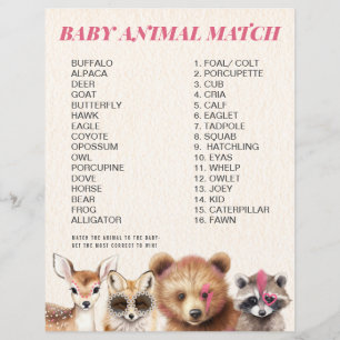 Wild Woodland Animals Baby Shower Match Game