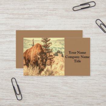 Wild Woodland Bison Business Card by CottageCountryDecor at Zazzle