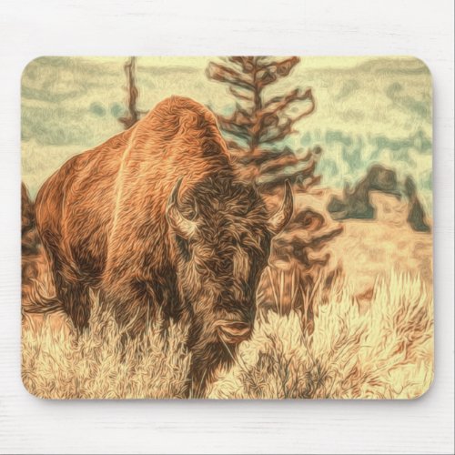 Wild Woodland Bison Mouse Pad