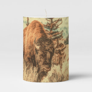Wild Woodland Bison Pillar Candle