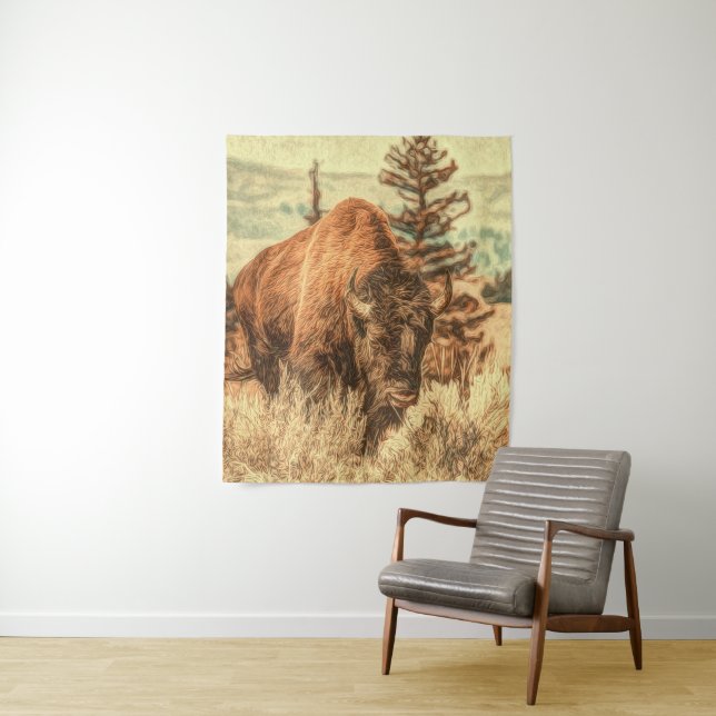 Wild Woodland Bison Tapestry (In Situ)