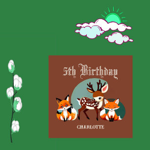 Wild Woodland Deer Jungle Fox Birthday Party Time Cloth Napkin