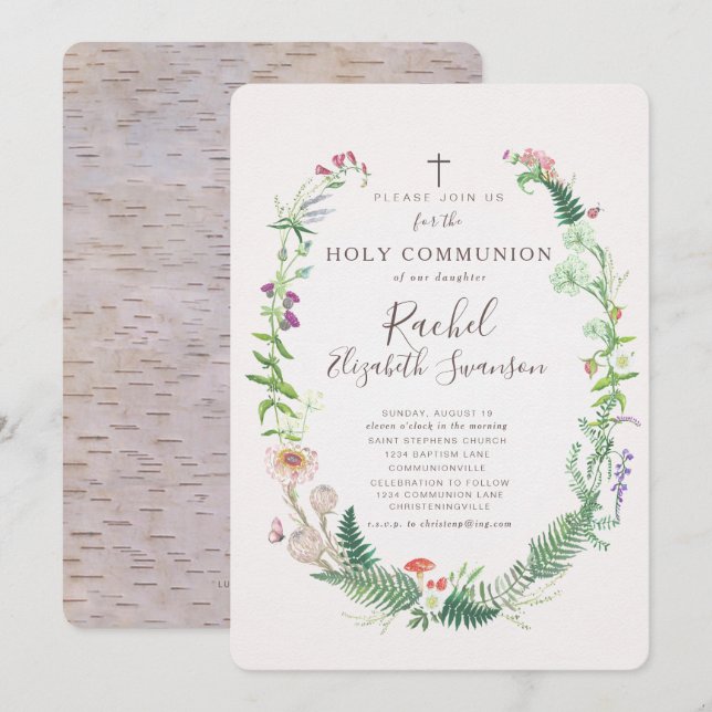 Wild Woodland Flowers Communion Invitation (Front/Back)