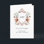 Wild Woodland Laurel Crest Monogram Wedding Photo Thank You Card<br><div class="desc">Wedding thank you card featuring a whimsical forest woodland themed crest customizable with the initials of couple.</div>