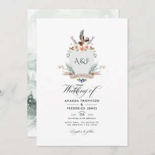 Wild Woodland Laurel Crest Wedding Photo Invitation