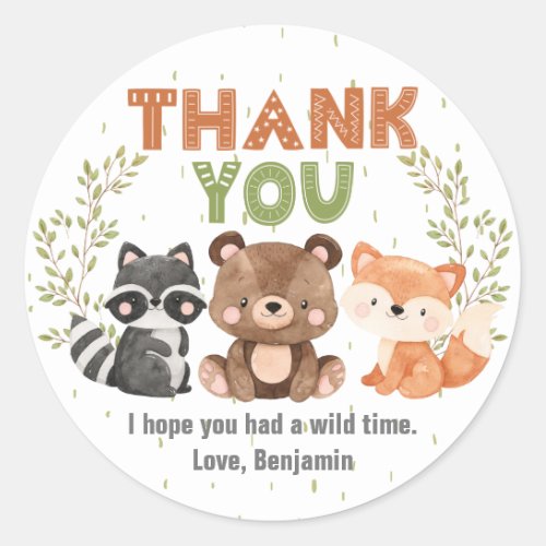 Wild  Woodland Party Animals Thank You  Classic Round Sticker