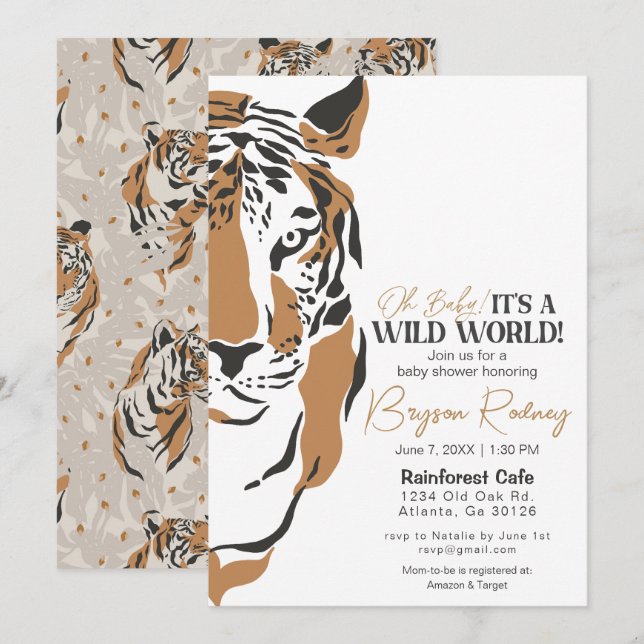 wild world jungle tiger boy baby shower invite (Front/Back)