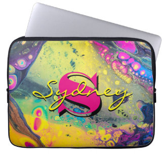 Wild Yellow and Black Acrylic Fluid Art Laptop Sleeve