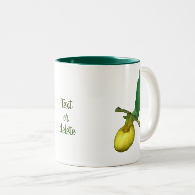 Wild Yellow Lady Slipper Flower Personalized Two-Tone Coffee Mug (Front Right)