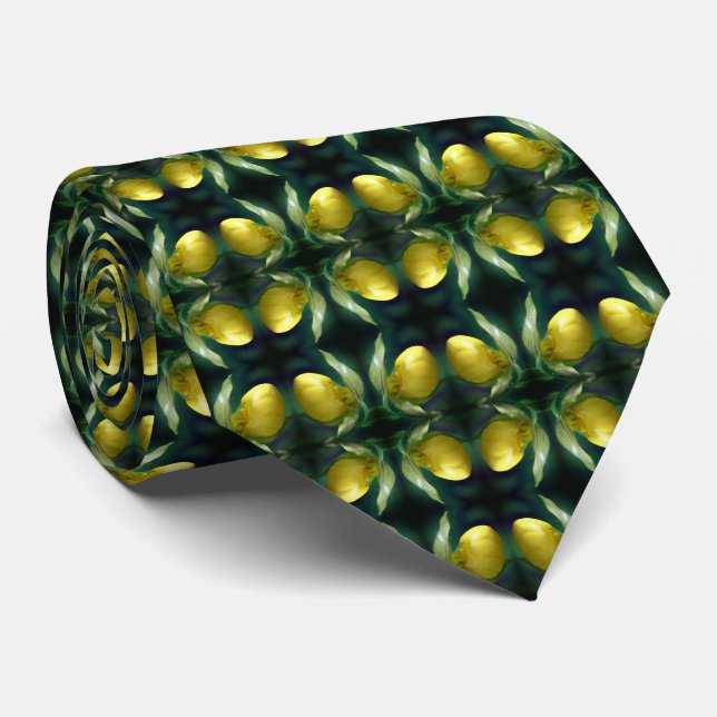 Wild Yellow Lady Slipper Orchid Flower Abstract Neck Tie (Rolled)