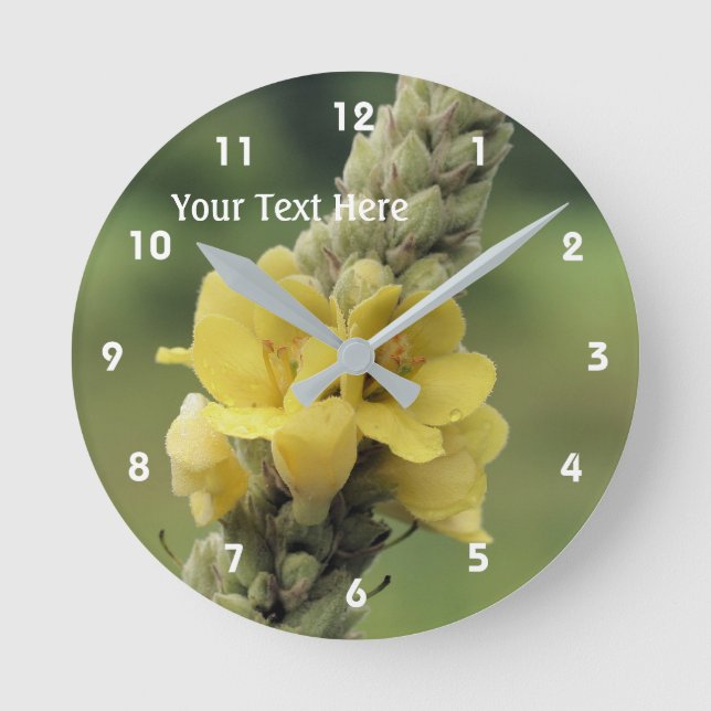 Wild Yellow Mullein Flower Personalized Round Clock (Front)
