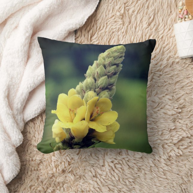 Wild Yellow Mullein Flower Petals Throw Pillow (Blanket)