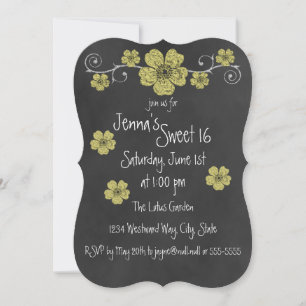 Wild Yellow Roses Chalkboard Party Invitation