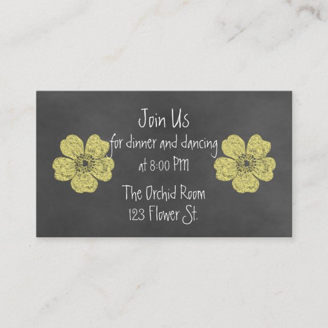 Wild Yellow Roses Chalkboard Reception Cards (Front)