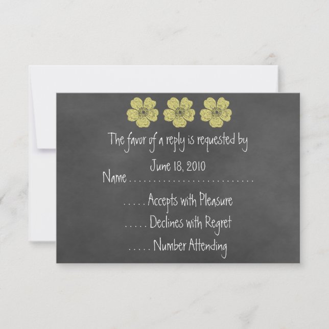 Wild Yellow Roses Chalkboard RSVP Cards (Front)
