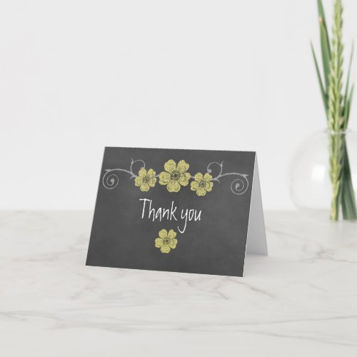 Wild Yellow Roses Chalkboard Thank You Note Card