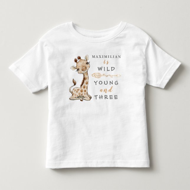 Wild Young and Three Birthday Jungle Baby T-Shirt (Front)