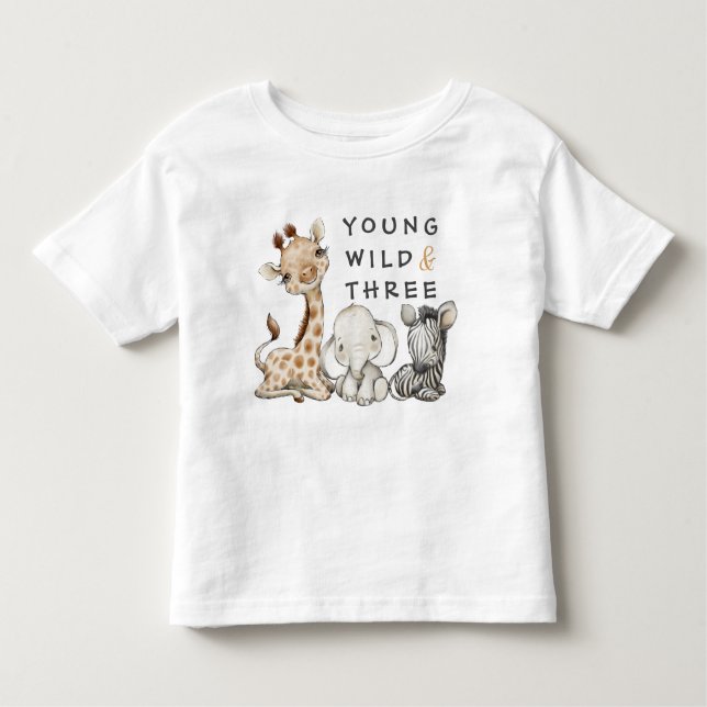 Wild Young and Three Birthday Jungle Baby T-Shirt (Front)