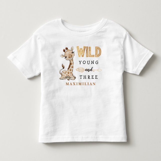 Wild Young and Three Birthday Jungle Baby T-Shirt (Front)