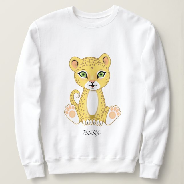 Wild Young Leopard Animal Cartoon Sweatshirt (Design Front)