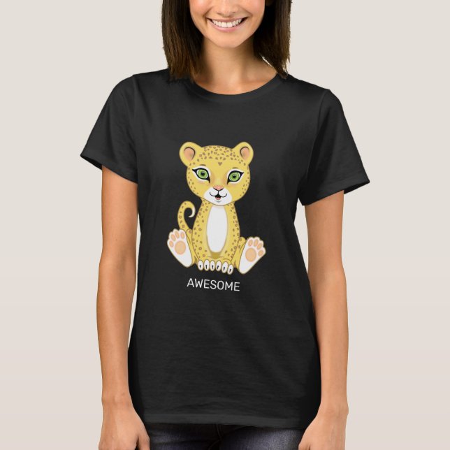 Wild Young Leopard Animal Cartoon T-Shirt (Front)
