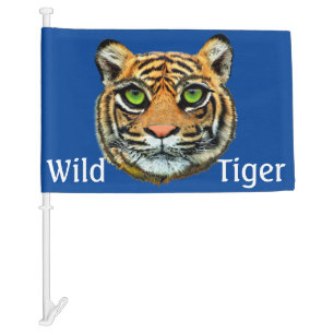 Wild Young Tiger Face & Calligraphy Car Flag