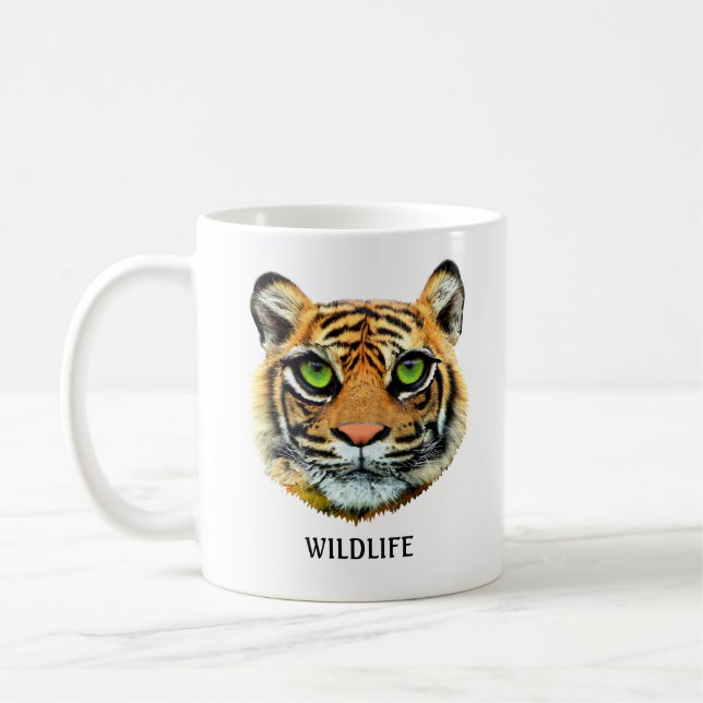 Wild Young Tiger Face & Calligraphy Coffee Mug (Left)