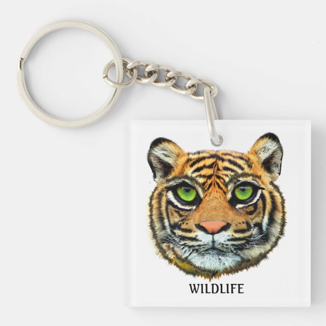 Wild Young Tiger Face & Calligraphy Keychain (Front)