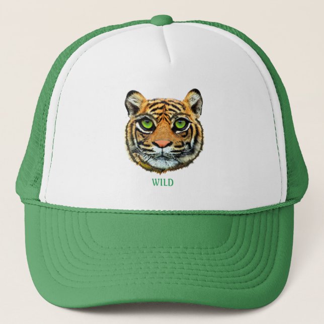 Wild Young Tiger Face & Calligraphy Trucker Hat (Front)