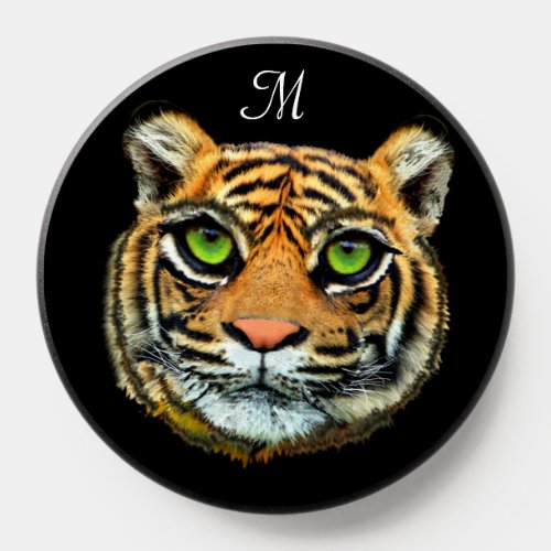 Wild Young Tiger Face  Monogram on Black PopSocket