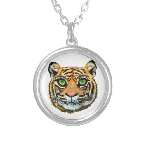Wild Young Tiger Face Silver Plated Necklace