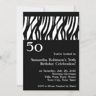 Wild Zebra Black w/White 50th Party Invitations