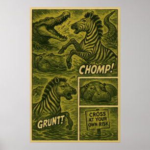 Wild Zebra Escape – Jungle Danger Retro Comic Poster