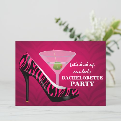 Wild Zebra High Heel Shoes Bachelorette Party Personalized Invitations