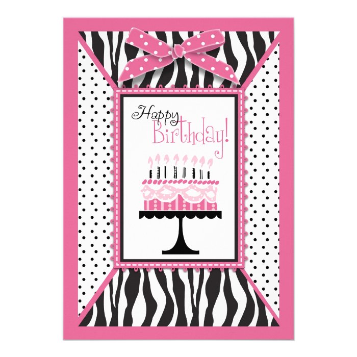 Wild Zebra Print & Birthday Cake Pink Invitations