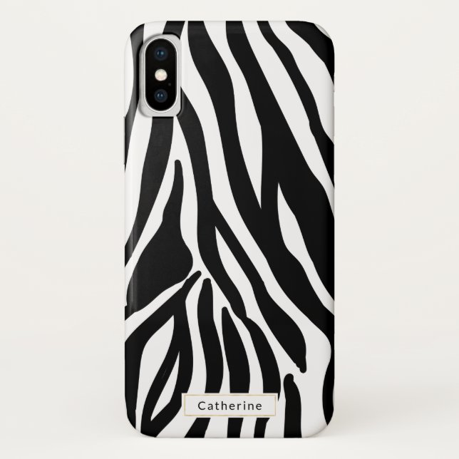 Wild Zebra Print with Name Case-Mate iPhone Case (Back)