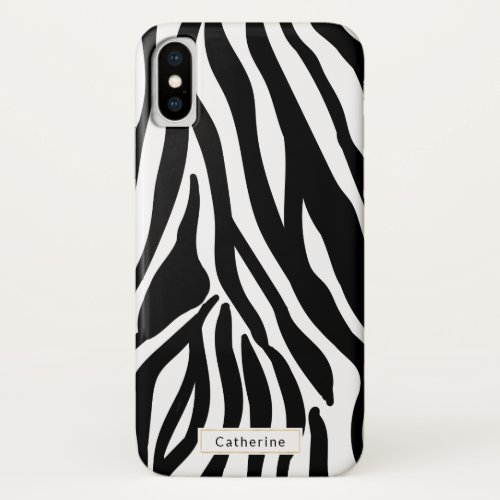 Wild Zebra Print with Name iPhone X Case