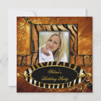 Wild Zebra Tiger Caramel Birthday Party Invitation