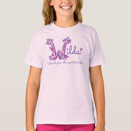 Wilda girls name meaning W monogram purple hearts T_Shirt