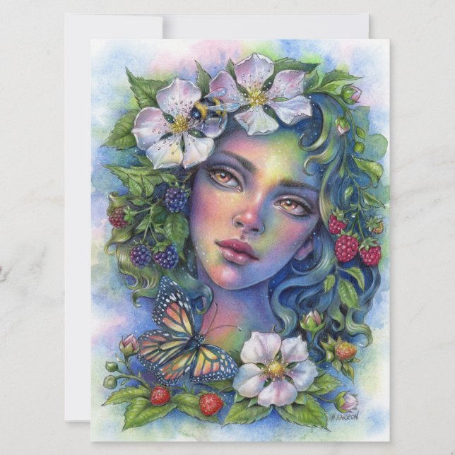 Wildberry Bloom Fairy Elf Fantasy Garden Art Card (Front)