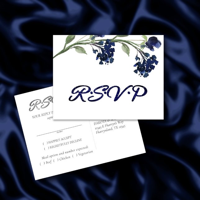 Wildbloom | Classic Blue Bohemian Entree Response Invitation Postcard (Creator Uploaded)