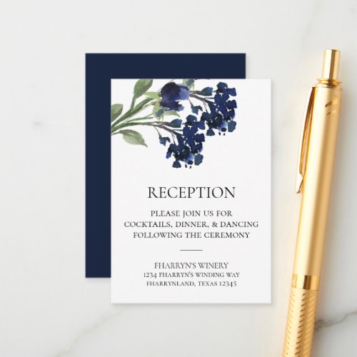 Wildbloom  Classic Blue Bohemian Flower Reception Enclosure Card