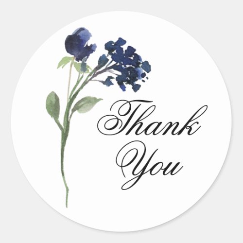 Wildbloom  Classic Blue Bohemian Flower Thank You Classic Round Sticker