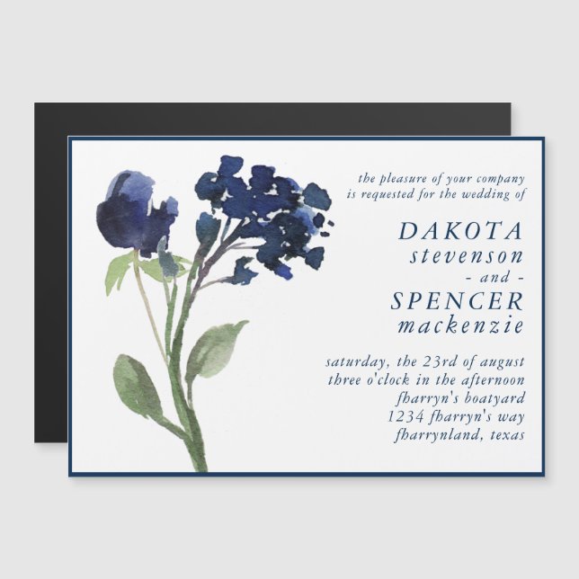 Wildbloom | Classic Blue Bohemian Flowers Keepsake Magnetic Invitation (Front/Back)