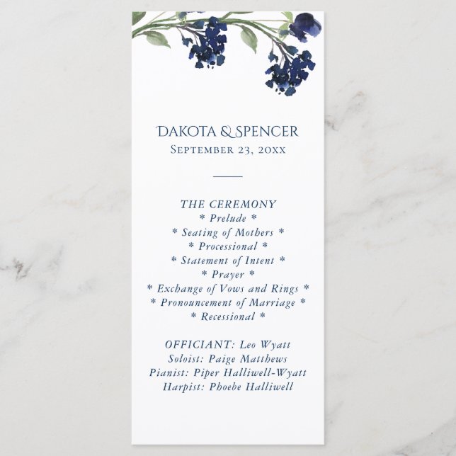 Wildbloom | Classic Blue Bohemian Garden Ceremony Program (Front)